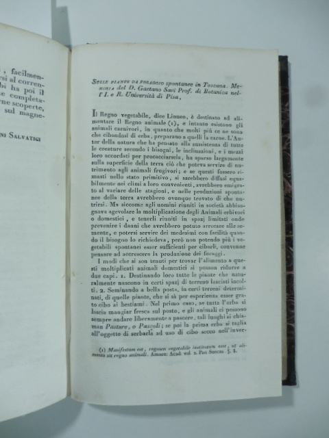 Sulle piante da foraggio spontanee in Toscana. Memoria del D. Gaetano Savi... (Stralcio da: Nuovo giornale de' letterati. N. 21. 1825)